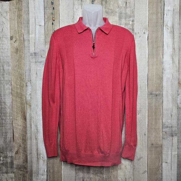 Father Sons Half-Zip Red Sweater Collared Pullover Long Sleeve Knit Size Medium - Picture 1 of 12
